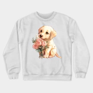 Valentine Golden Retriever Dog Giving Flowers Crewneck Sweatshirt